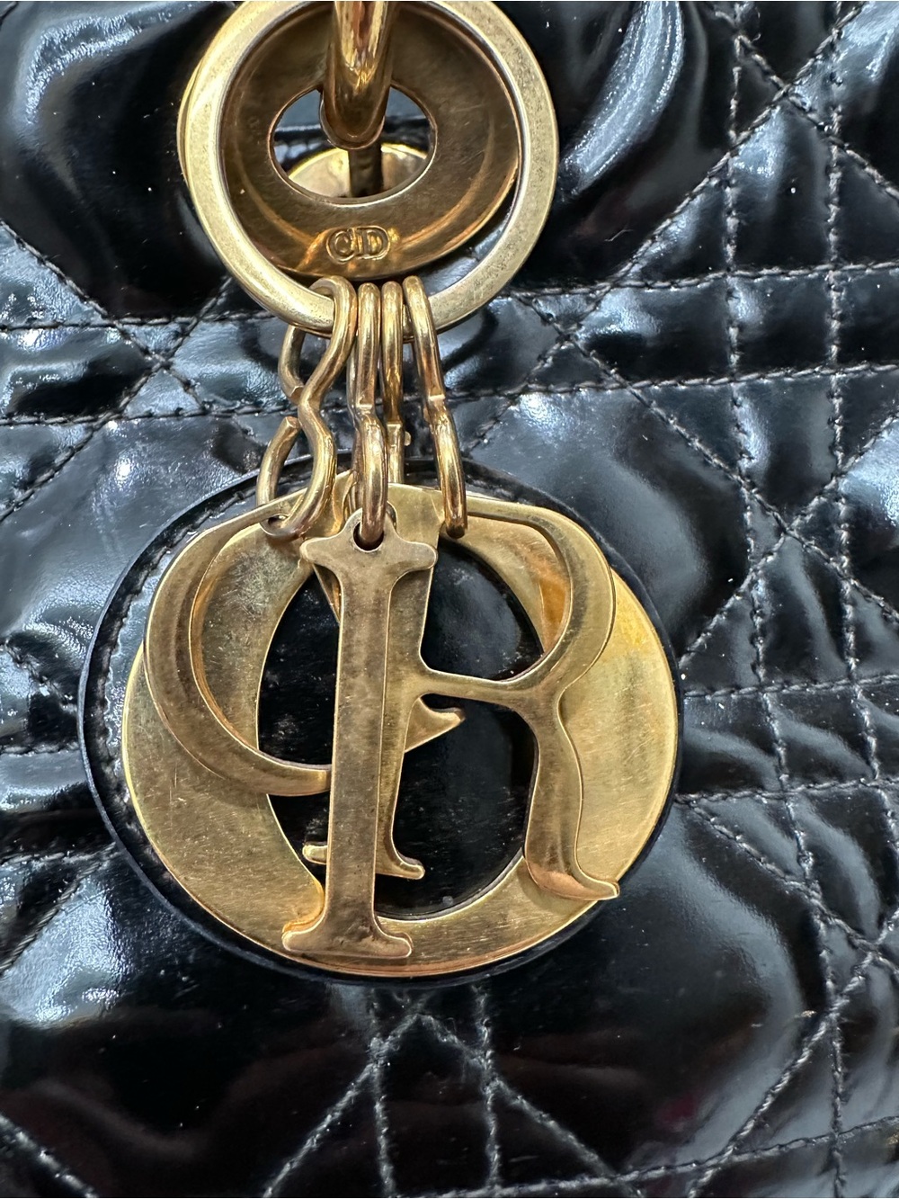 Christian Dior Med Lady Dior Black Patent Cannage Quilted Leather Gold Hardware - Picture 8 of 17
